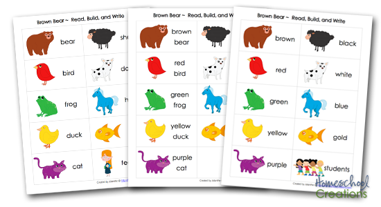 Brown Bear Brown Bear vocabulary word cards for Read Build Write Mats from Homeschool Creations