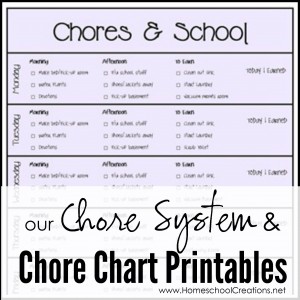 Chore system and chore chart printables - includes preschool grid and a look at how we pay out and divvy up chores - Homeschool Creations