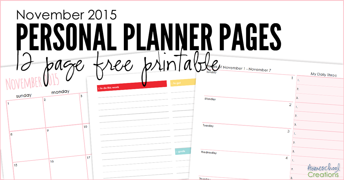 november 2015 personal planner pages free printable printable organizer pages