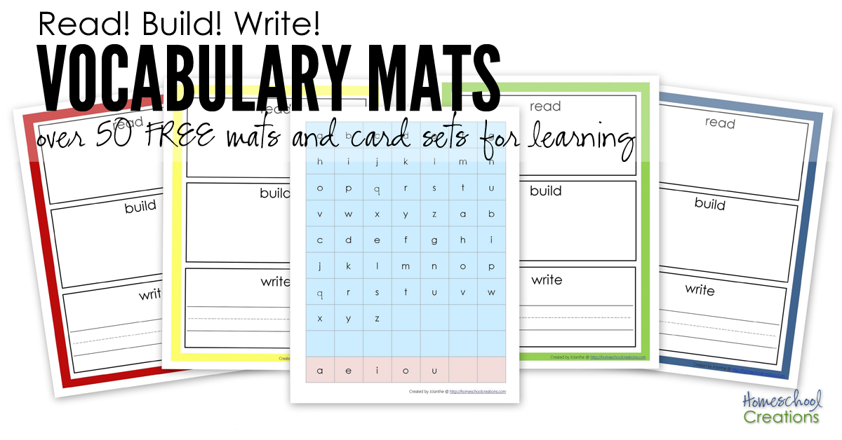 Read Build Write vocabulary mats and cards Homeschool Creations