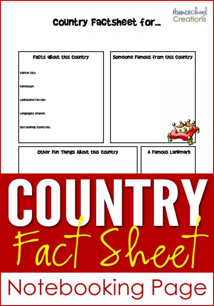 country fact sheet notebooking page for geography studies