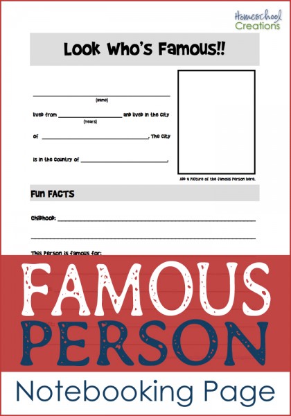 famous person notebooking page