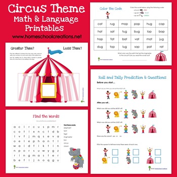 Circus Theme Math and Language Printables