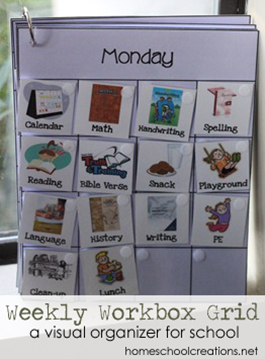 Weekly Workbox Grid - visual organizer for homeschool copy