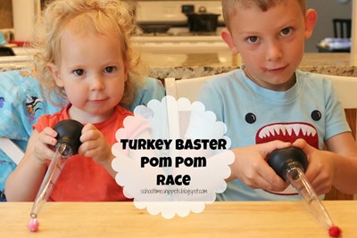 Homeschool Preschool - Turkey Baster Pom Pom Race