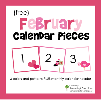 February pocket chart calendar pieces from Homeschool Creations