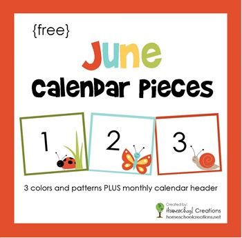 June pocket chart calendar pieces from homeschoolcreations.net
