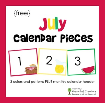 July pocket chart calendar pieces from homeschoolcreations.net