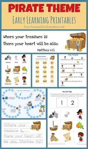 Pirate theme printables for preschool and kindergarten