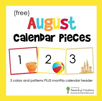 August pocket calendar pieces from homeschoolcreations.net