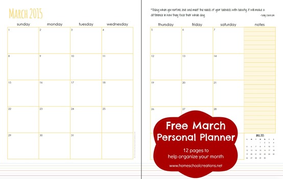 March 2015 Personal Planner pages