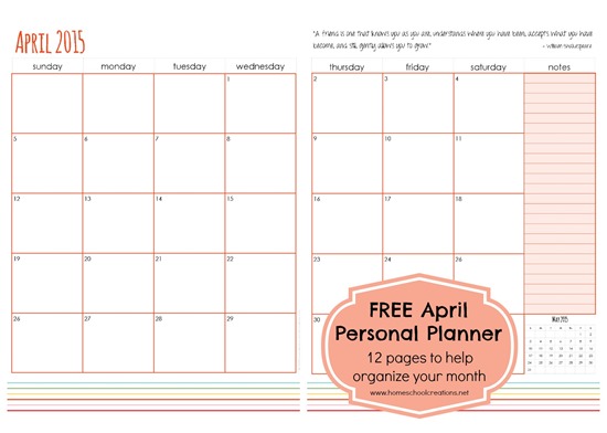 April personal planner pages