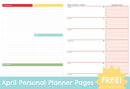 Free April 2015 personal planner pages