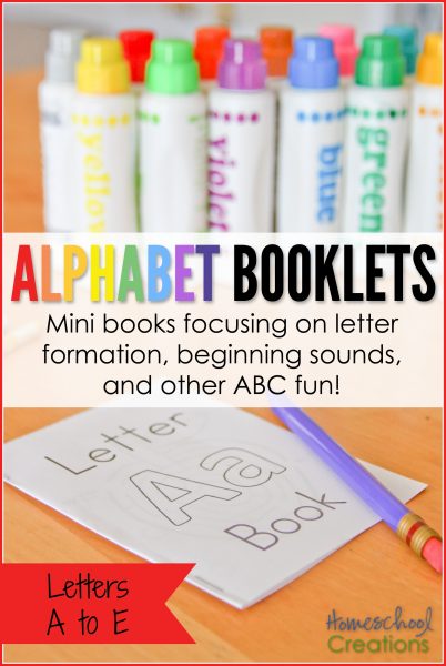 Alphabet booklets for preschool and kindergarten - letters A to E printable set from Homeschool Creations