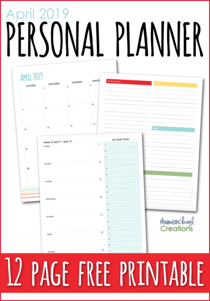 April 2019 Personal Planner Free Printable