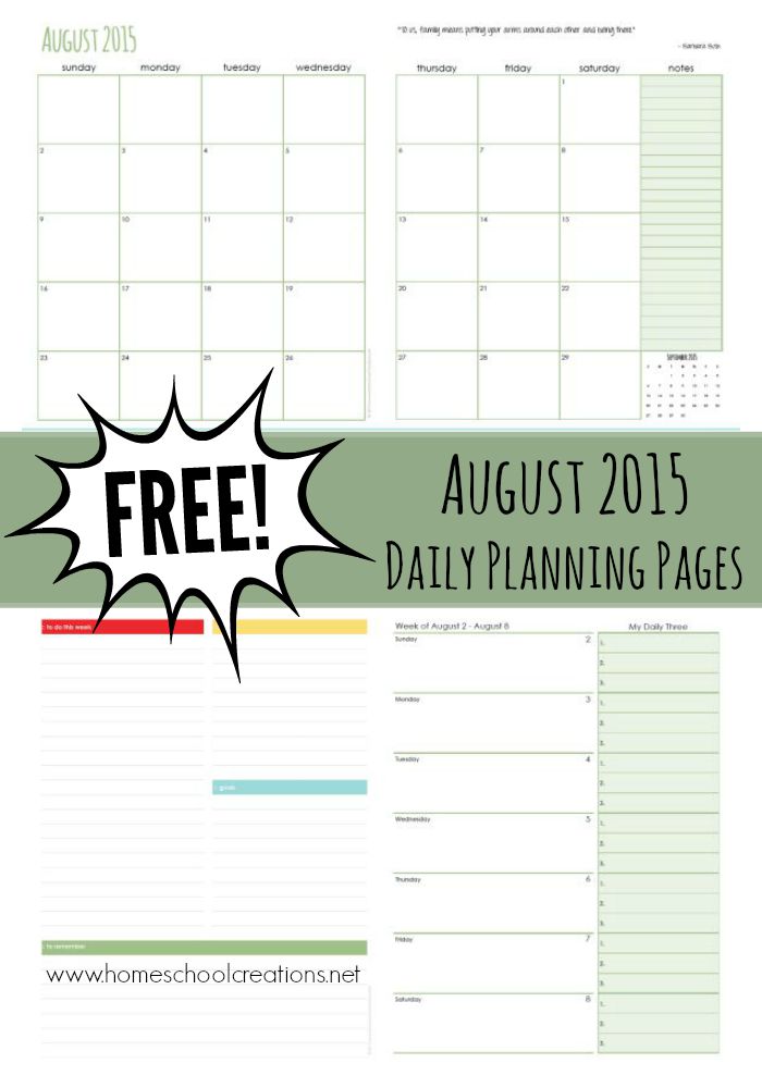 August 2015 Daily Planning Pages