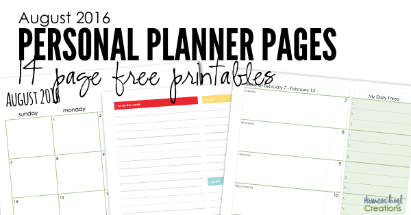 August 2016 personal planning pages for mom