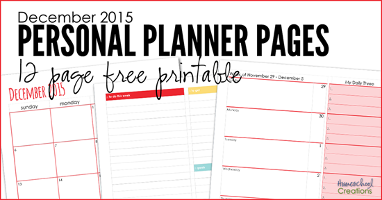 December 2015 personal planning pages - 12 pages to organize your month {%{% HomeschoolCreations