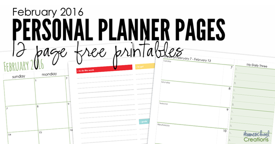 February 2016 personal planner pages from Homeschool Creations - 12 pages to organize your month