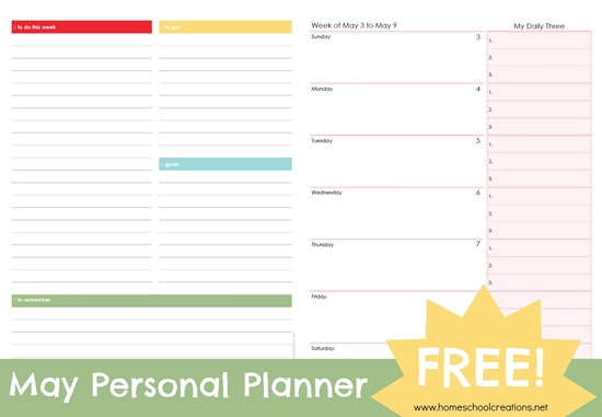 Free May personal planner pages