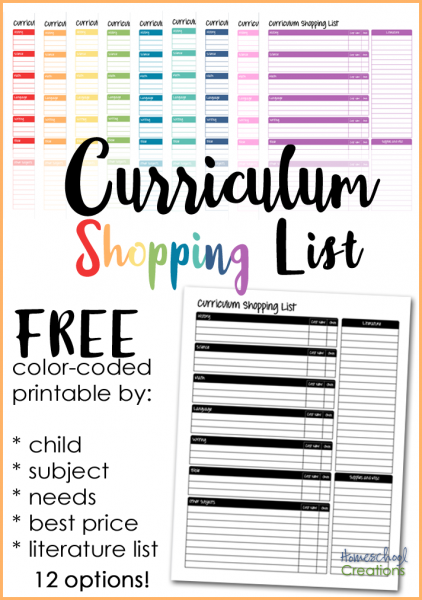 Homeschool Curriculum Shopping List