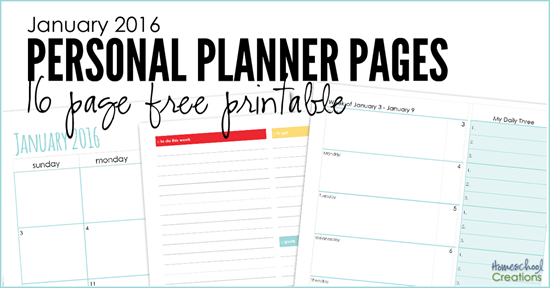 January 2016 personal planning pages - 12 pages to organize your month {%{% HomeschoolCreations