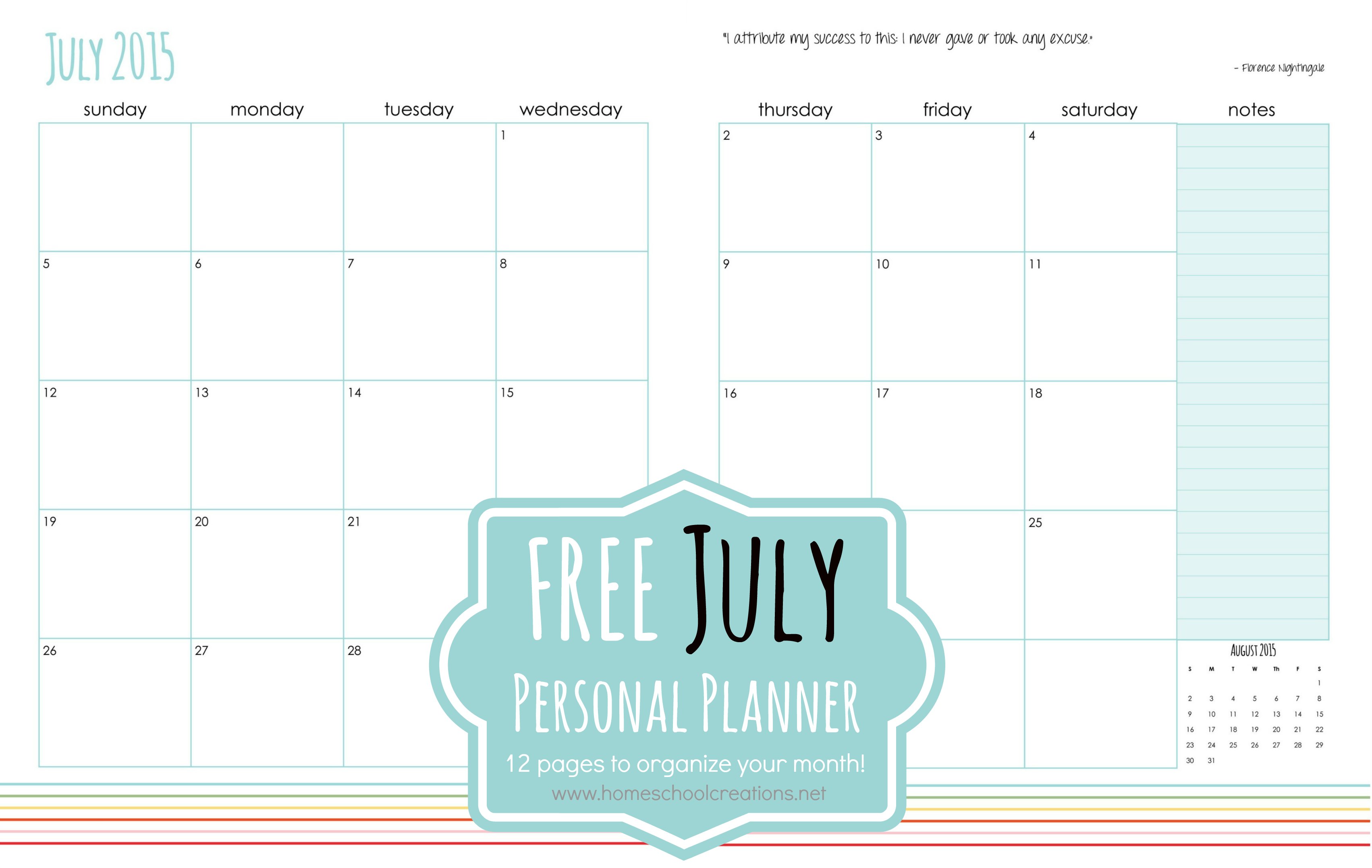 July 2015 Daily Planner pages