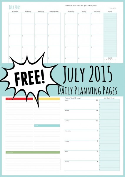 July 2015 daily planning pages free