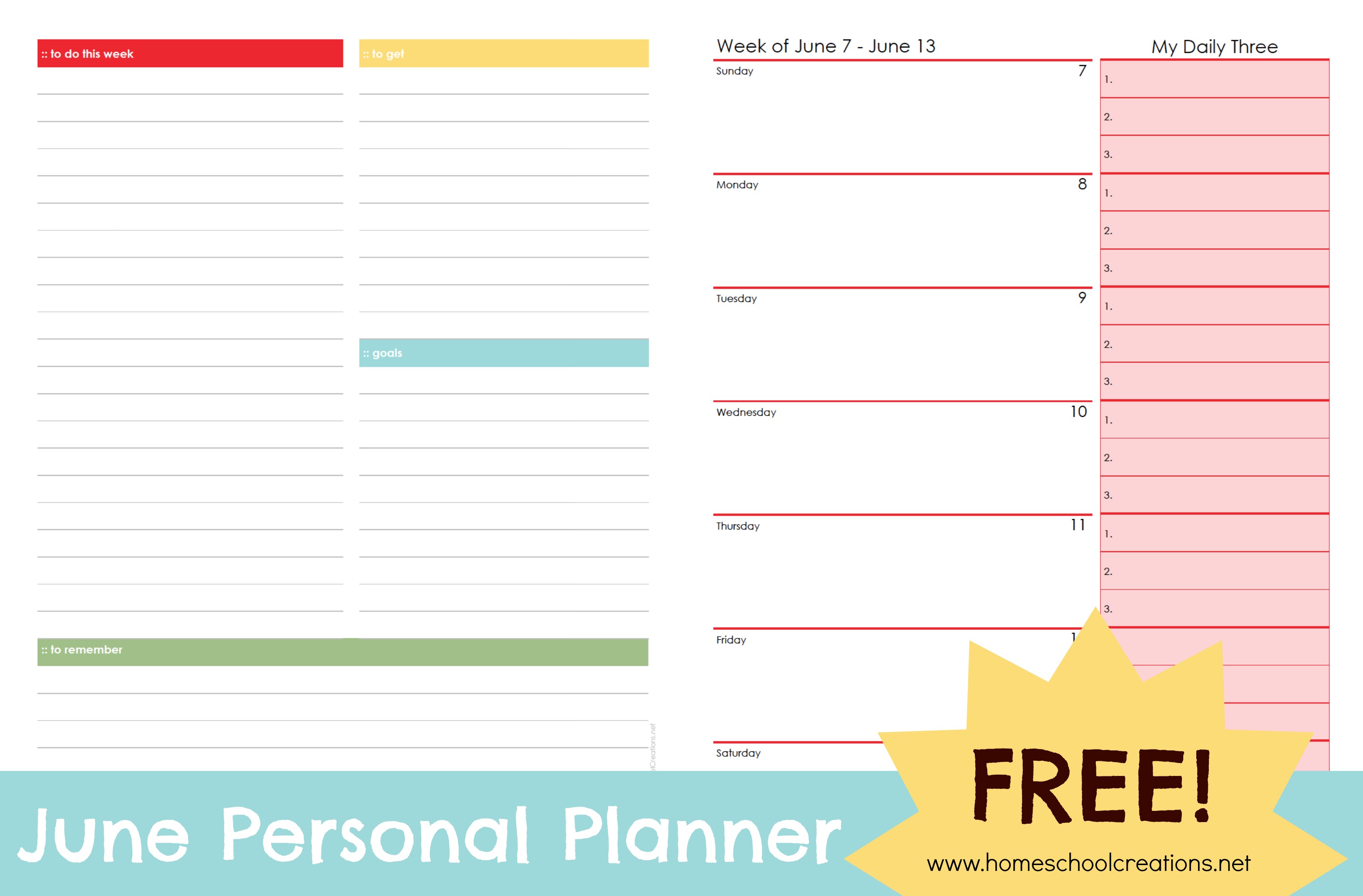 June 2015 Personal Planner pages
