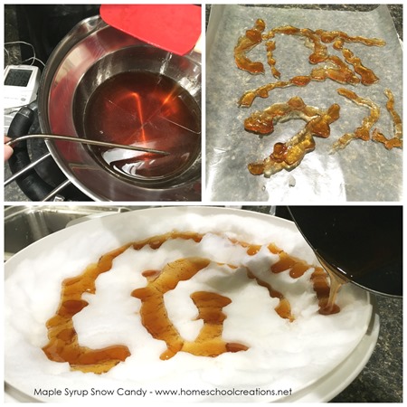 Maple syrup snow candy recipe from Homeschool Creations