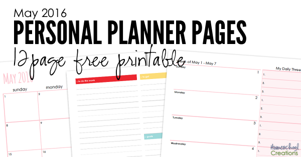 May personal planner pages from Homeschool Creations