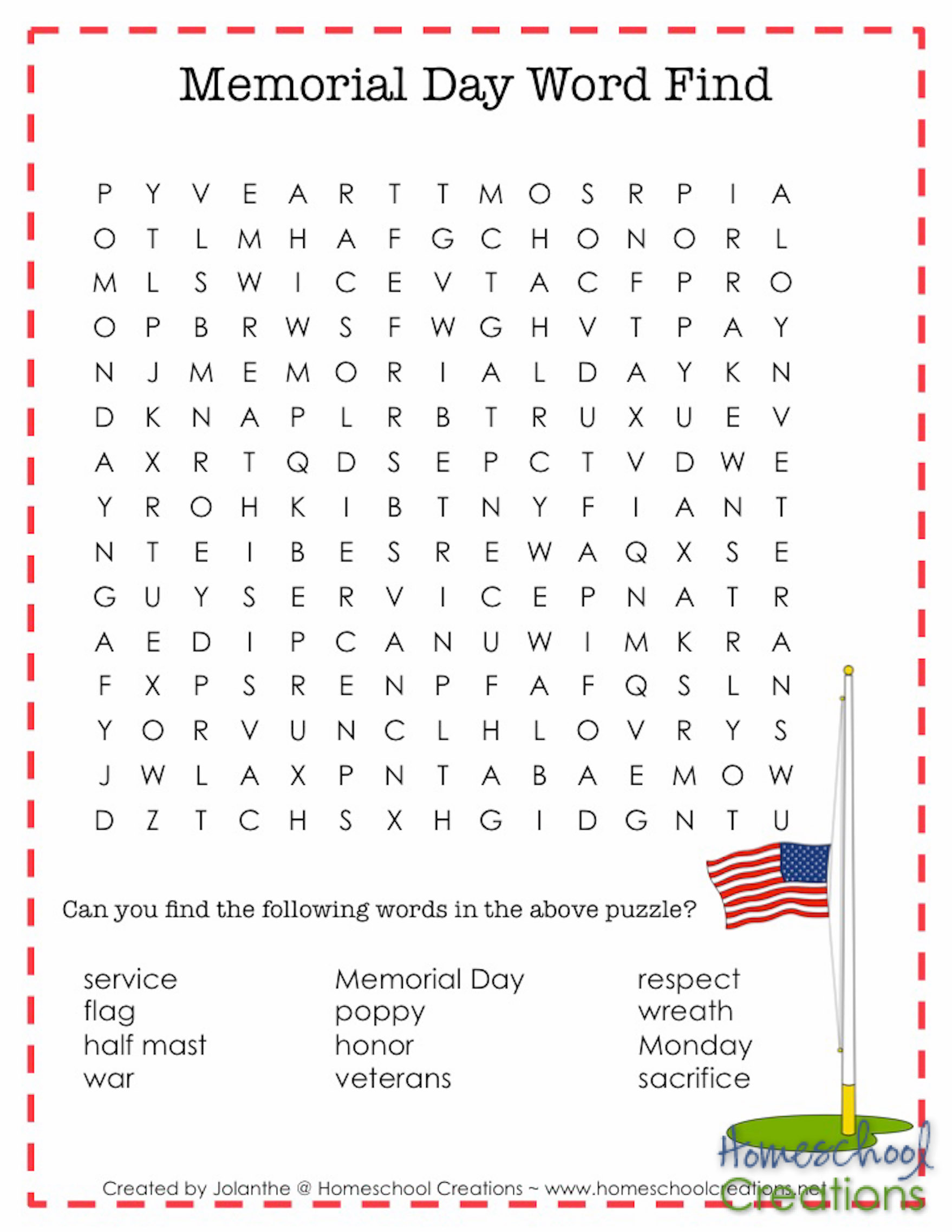 Memorial Day Printables From Homeschool Creations 3 Memorial Day Printables From Homeschool Creations 3