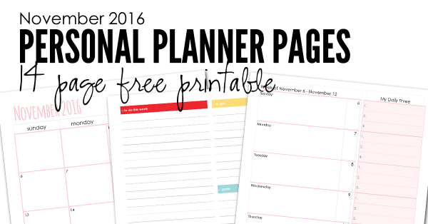 November personal planner pages from Homeschool Creations