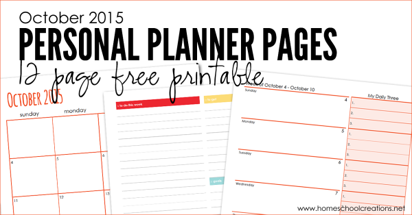 October 2015 personal planning pages - 12 pages to organize your month || HomeschoolCreations