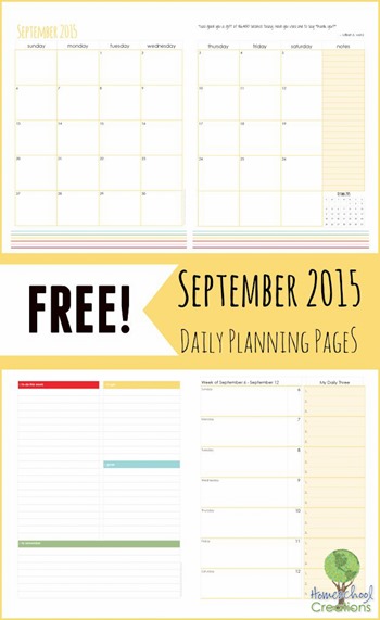 September 2015 Daily Planning Pages printable from Homeschool Creations-1