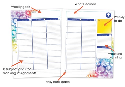 Weekly Student Planner layout from Homeschool Creations