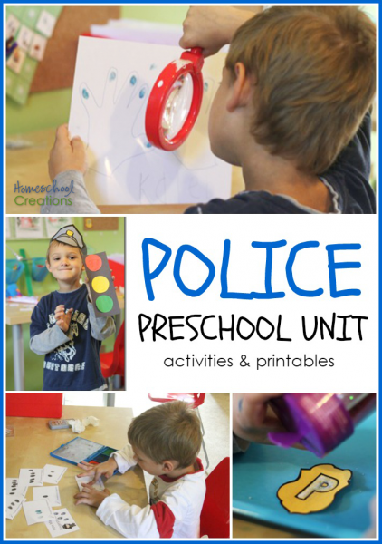 police preschool unit activities and printables from Homeschool Creations