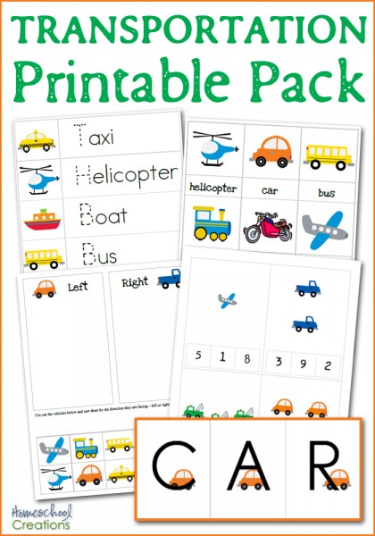 transportation printable pack from Homeschool Creations